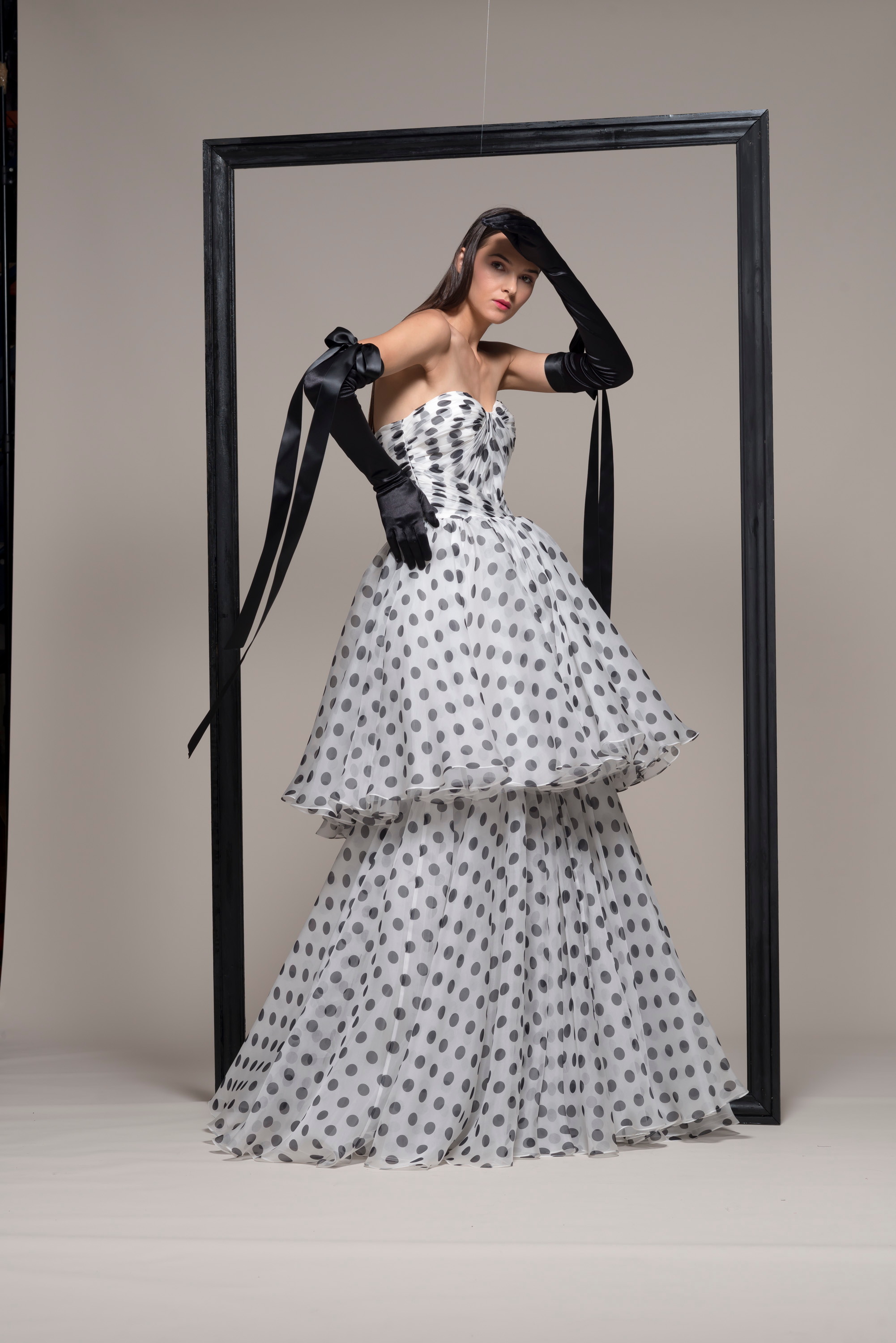 Strapless Tiered Polka Dot Evening Gown ...